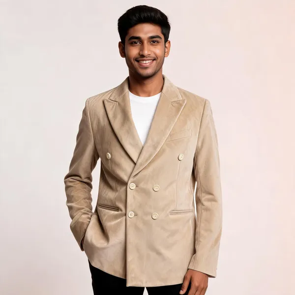 Beige_Velvet_Double_Breasted_Blazer_For_Men