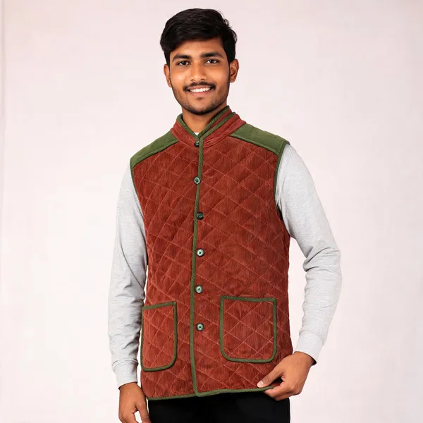Rust_Matty_Fabric_Quilted_Sleeveless_Waistcoat_For_Men