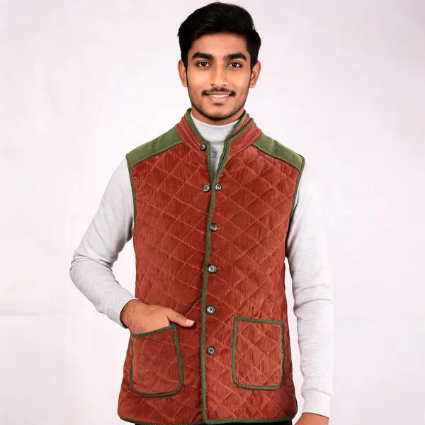 Rust_Matty_Fabric_Quilted_Sleeveless_Waistcoat_For_Men