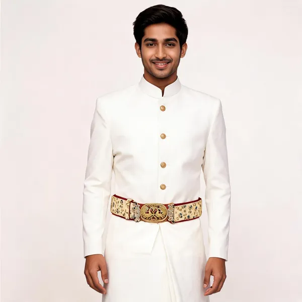 White_Zari_Work_Kamar_Belt_For_Men