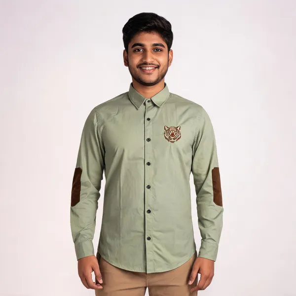 Olive_Green_Cotton_Embroidered_Rajputana_Shirt_For_Men