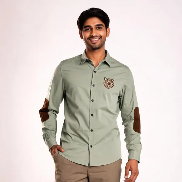 Olive_Green_Cotton_Embroidered_Rajputana_Shirt_For_Men