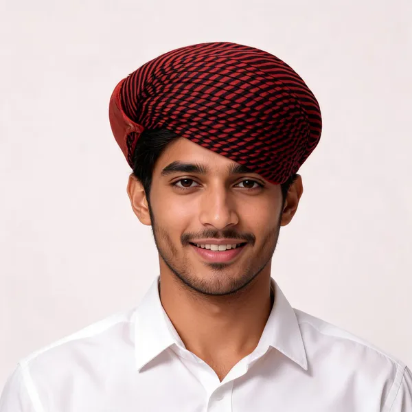 Red_And_Black_Cotton_Patterned_Turban_For_Men