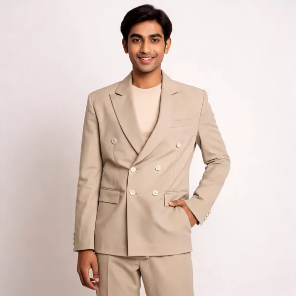 Beige_Cotton_Double_Breasted_Blazer_Coat_Pant_For_Men