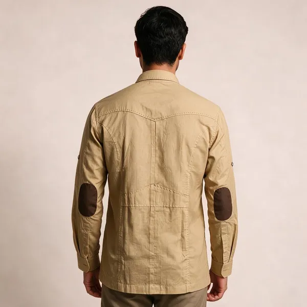 Khaki_Cotton_Linen_Multi-Pocket_Utility_Hunting_Shirt_For_Men