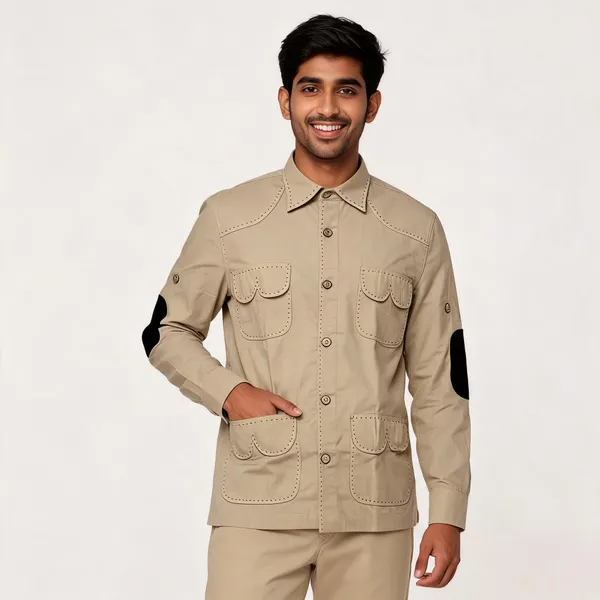 Beige_Cotton_Linen_Multi-Pocket_Utility_Hunting_Shirt_For_Men