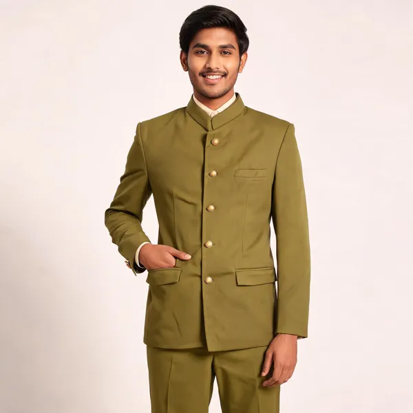 Olive_Cotton_Jodhpuri_Bandhgala_Coat_Pant_Set_For_Men