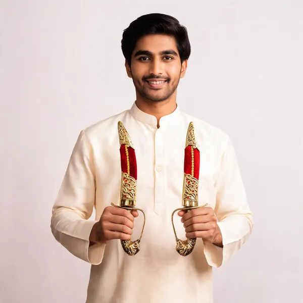 Metal_Gold-Tone_Floral_Embossed_Decorative_Katar_Pair