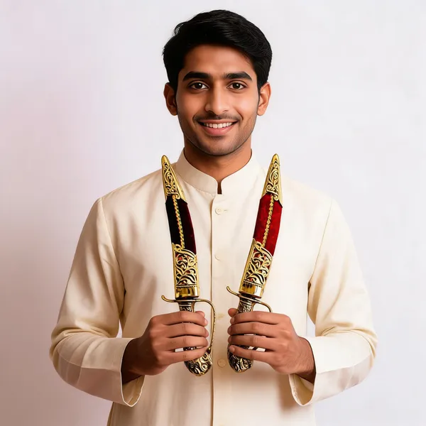 Metal_Gold-Tone_Floral_Embossed_Decorative_Katar_Pair