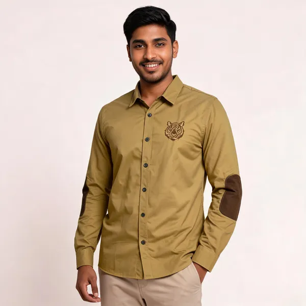 Mustard_Cotton_Embroidered_Rajputana_Shirt_For_Men