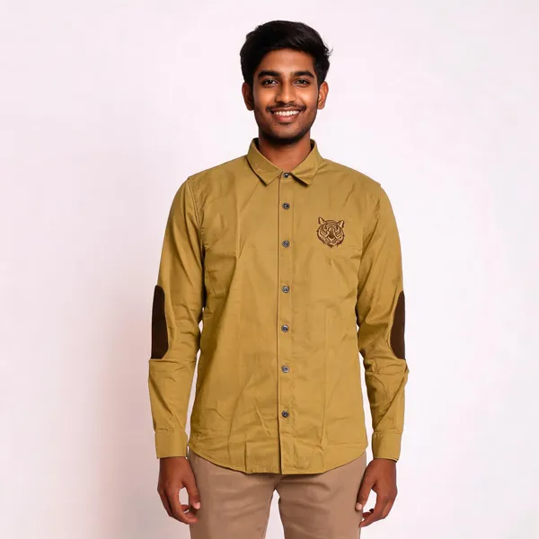 Mustard_Cotton_Embroidered_Rajputana_Shirt_For_Men