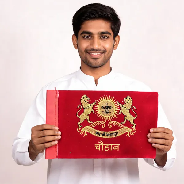 Velvet_Red_Chauhan_Rajput_Embroidered_Car_Flag