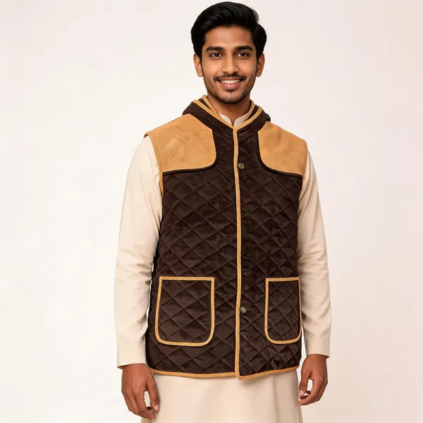 Brown_Matty_Quilted_Hooded_Sleeveless_Vest_For_Men