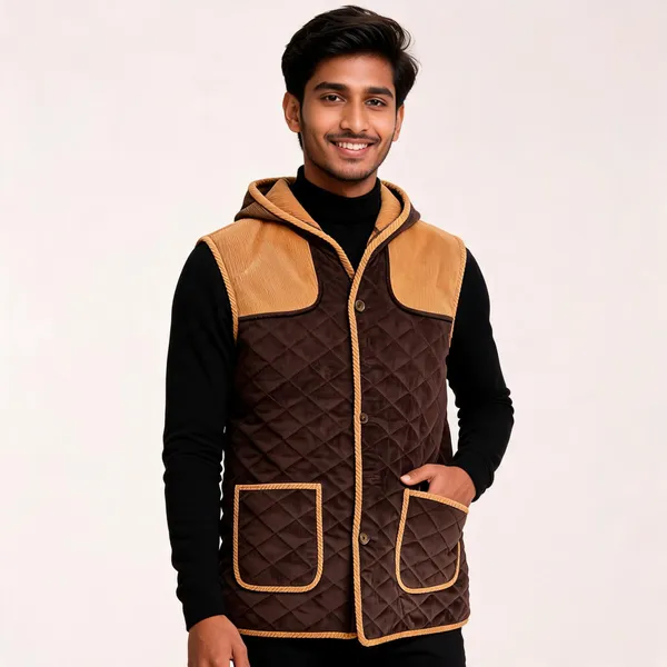 Brown_Matty_Quilted_Hooded_Sleeveless_Vest_For_Men