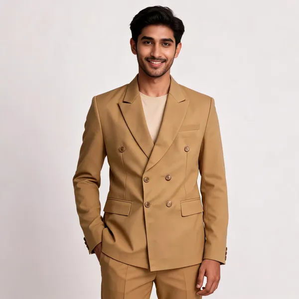Tan_Cotton_Double_Breasted_Blazer_Coat_Pant_For_Men