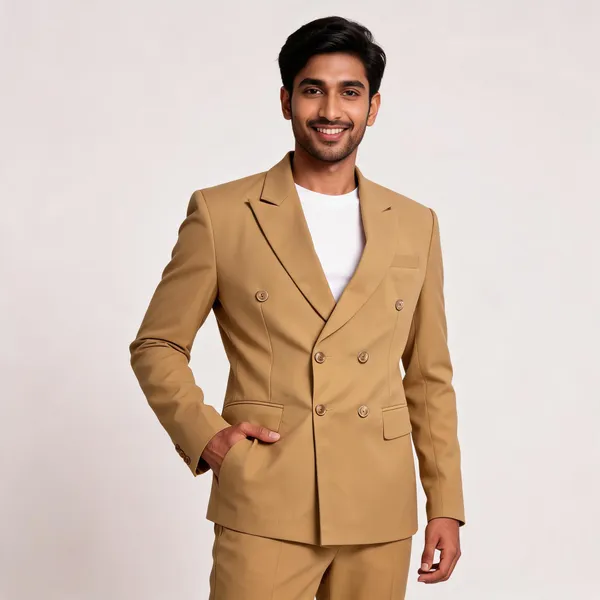 Tan_Cotton_Double_Breasted_Blazer_Coat_Pant_For_Men