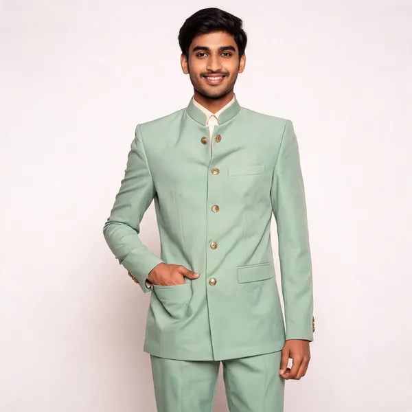 Green_Cotton_Bandhgala_Jodhpuri_Coat_Pant_Set_For_Men