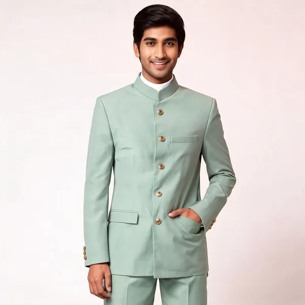 Green_Cotton_Bandhgala_Jodhpuri_Coat_Pant_Set_For_Men