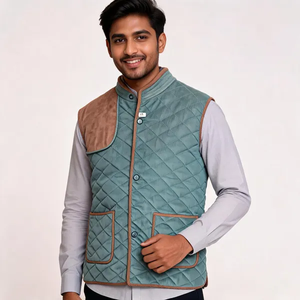 Teal_Matty_Fabric_Diamond_Quilted_Sleeveless_Waistcoat_For_Men