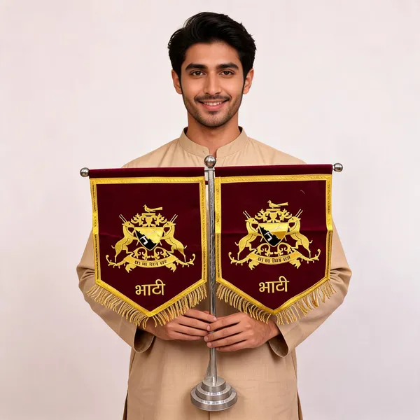 Maroon_Velvet_Embroidered_Bhati_Rajput_T-Stand_Flag