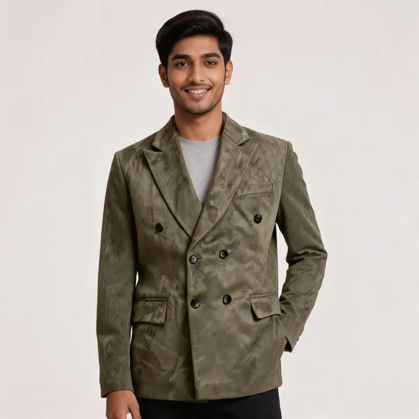 Olive_Sweat_Velvet_Double_Breasted_Blazer_For_Men