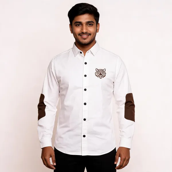 White_Cotton_Regular_Fit_Rajputana_Tiger_Embroidered_Shirt_For_Men