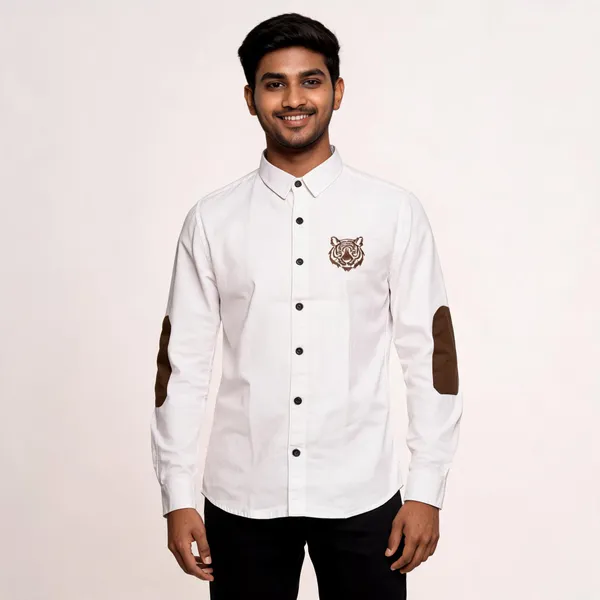 White_Cotton_Regular_Fit_Rajputana_Tiger_Embroidered_Shirt_For_Men