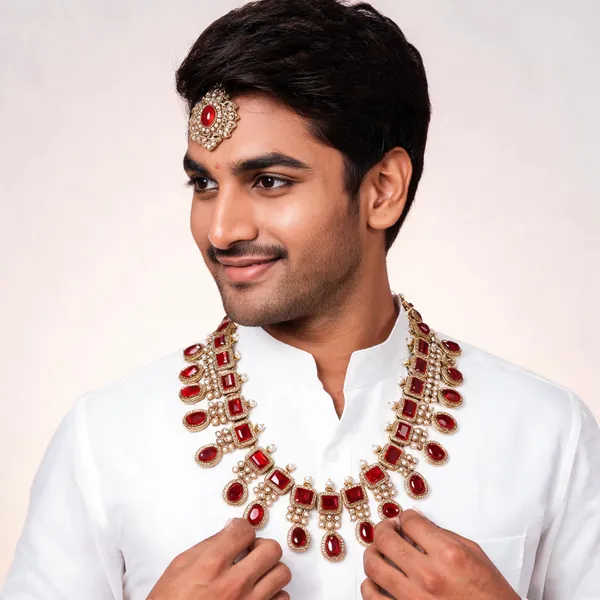 Metal_Gold-Tone_Red_Stone_Kantha_Necklace_Set