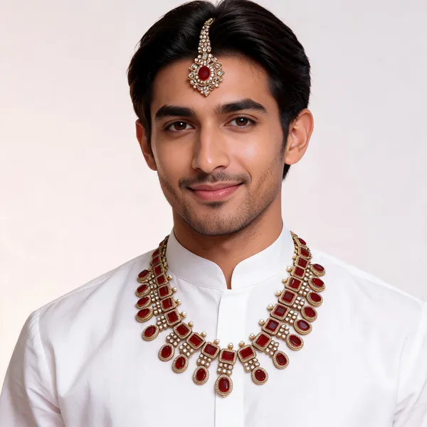 Metal_Gold-Tone_Red_Stone_Kantha_Necklace_Set