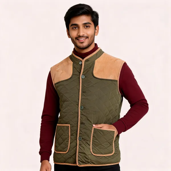 Olive_Matty_Fabric_Quilted_Sleeveless_Waistcoat_For_Men