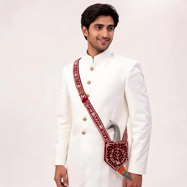 Zardozi_Embroidered_White_Katar_Belt_For_Men
