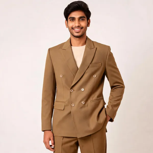 Tan_Cotton_Double_Breasted_Blazer_Coat_Pant_For_Men