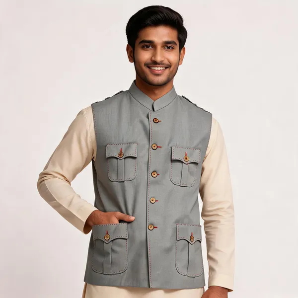 Grey_Matty_Nehru_Collar_Sleeveless_Waistcoat_For_Men