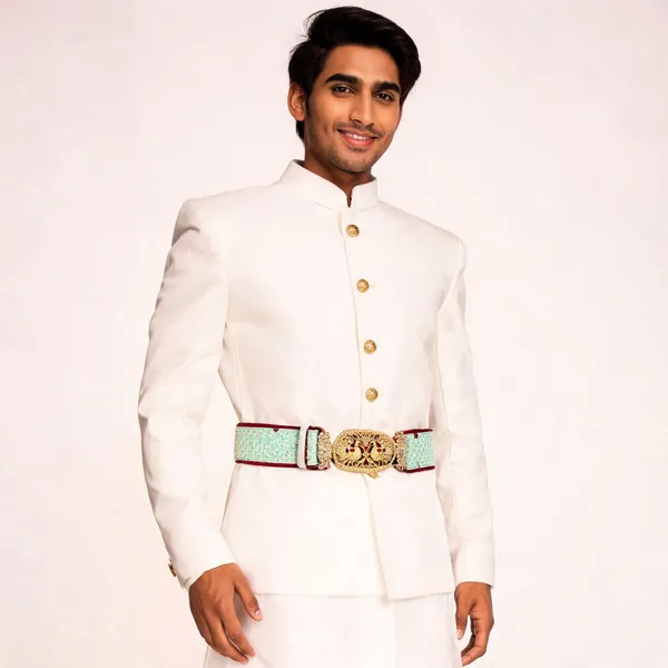 White_Zari_Work_Kamar_Belt_For_Men