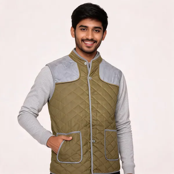 Olive_Matty_Fabric_Quilted_Sleeveless_Waistcoat_For_Men