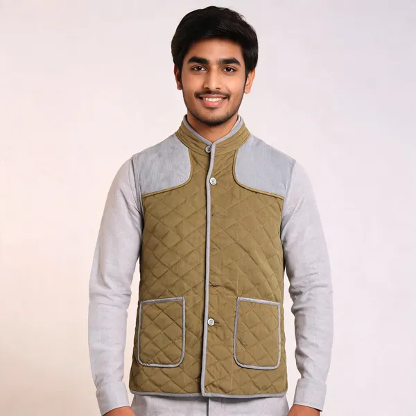 Olive_Matty_Fabric_Quilted_Sleeveless_Waistcoat_For_Men