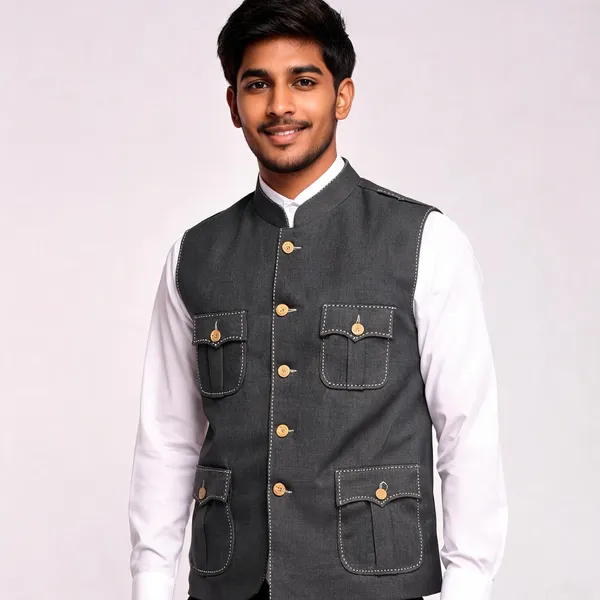 Grey_Matty_Nehru_Collar_Sleeveless_Waistcoat_For_Men