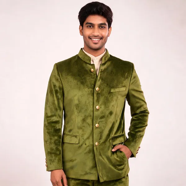 Olive_Green_Velvet_Bandhgala_Jodhpuri_Coat_For_Men