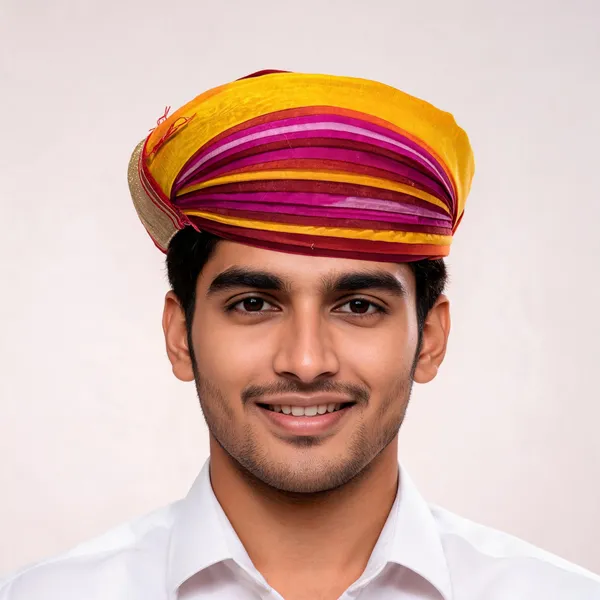 Multicolor_Half_Pure_Fabric_Traditional_Turban_For_Men