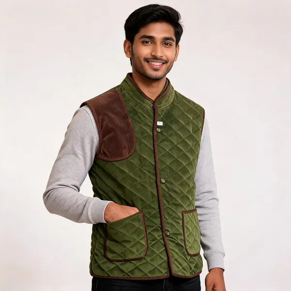Olive_Green_Matty_Quilted_Sleeveless_Vest_For_Men