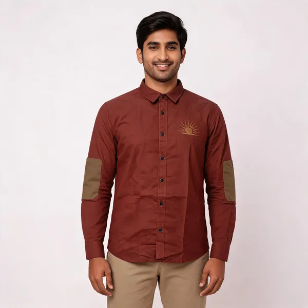 Maroon_Cotton_Regular_Fit_Rajputana_Logo_Shirt_For_Men