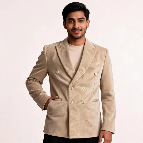 Beige_Velvet_Double_Breasted_Blazer_For_Men