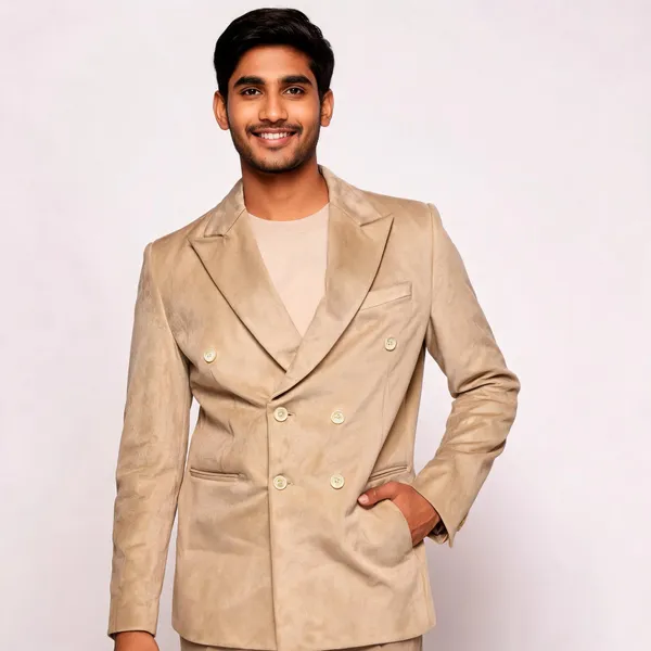Beige_Velvet_Double_Breasted_Blazer_For_Men