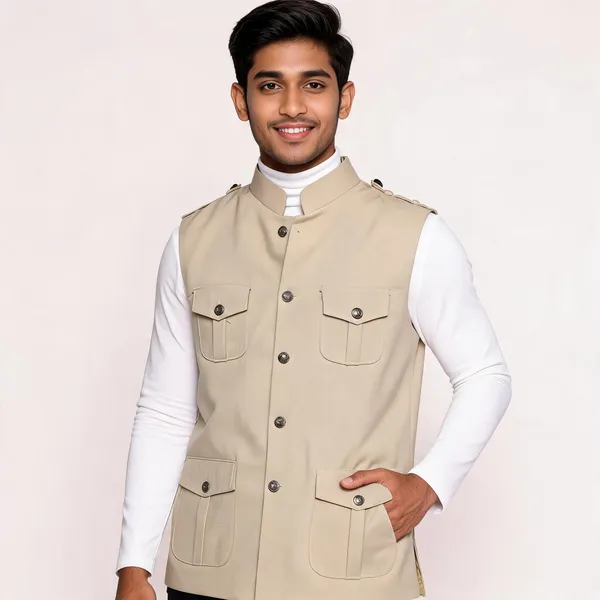 Beige_Matty_Sleeveless_Hunting_Waistcoat_For_Men