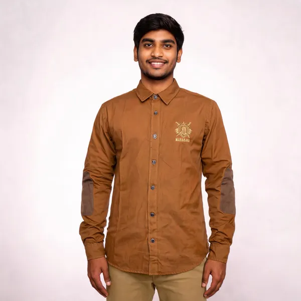 Mustard_Brown_Cotton_Regular_Fit_Rajputana_Logo_Shirt_For_Men