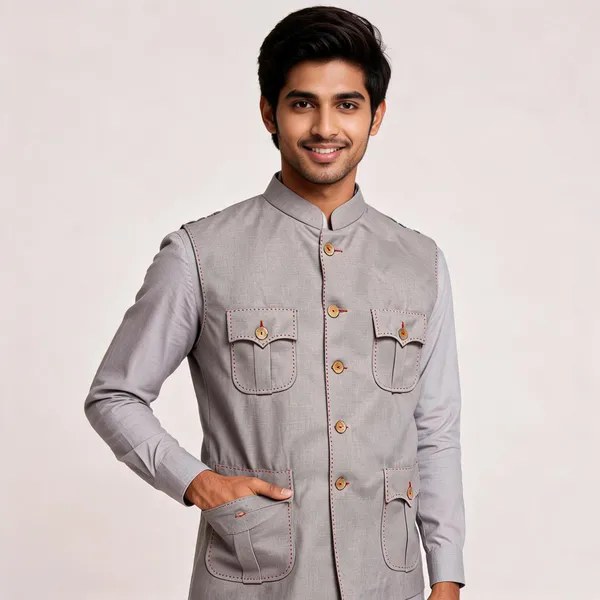 Grey_Matty_Nehru_Collar_Sleeveless_Jacket_For_Men