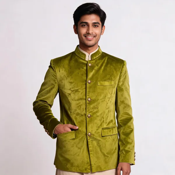 Olive_Velvet_Bandhgala_Jodhpuri_Coat_For_Men