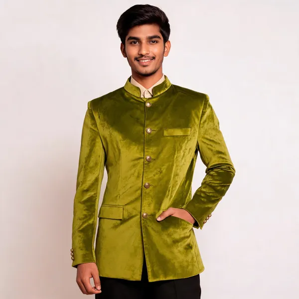 Olive_Velvet_Bandhgala_Jodhpuri_Coat_For_Men