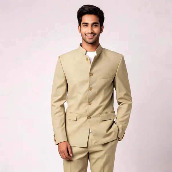 Cream_Cotton_Bandhgala_Jodhpuri_Coat_Pant_Set_For_Men