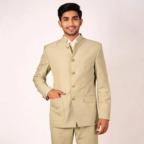 Cream_Cotton_Bandhgala_Jodhpuri_Coat_Pant_Set_For_Men